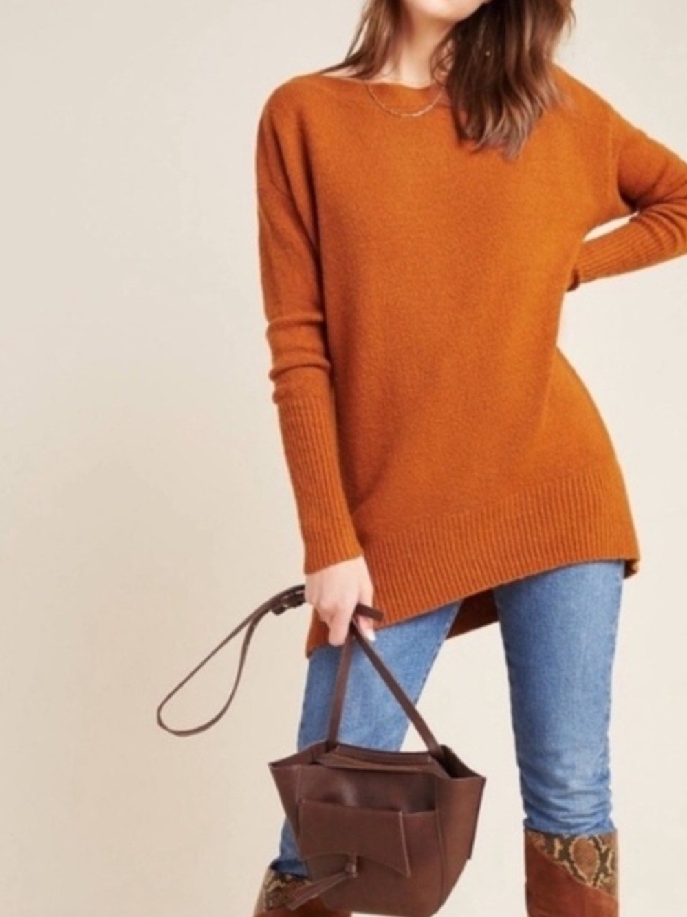 Anthropologie Wool Blend Rust Terracotta Boatneck Sweater M
